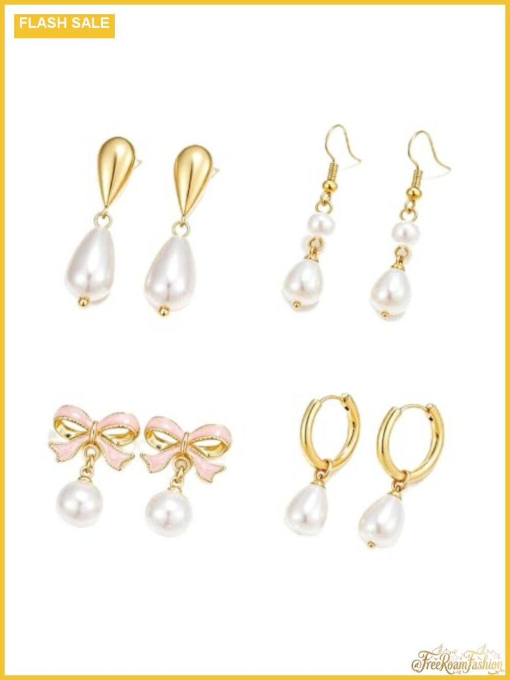 4 Pair Pearl Earring Set 14K Gold Plated Hypoallergenic Dainty Jewelry for Women